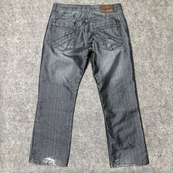 Vintage Sacred Cult Reflective Metallic Bootcut Jeans Mens Size 34x30 Silver - Picture 2 of 9